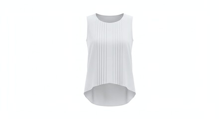 White Sleeveless Blouse with Vertical Pleats on Front in Modern Style