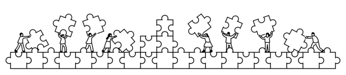 flat banner illustration of people with puzzle pieces