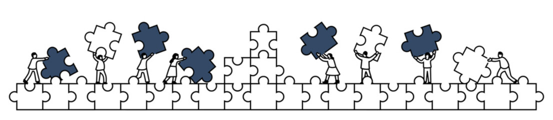 flat banner illustration of people with puzzle pieces