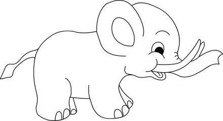 Cute Elephant Vector Outline for Kids Coloring Book