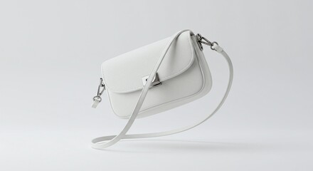 White Leather Crossbody Bag Elegant Minimalist Design with Silver Hardware on Light Gray Background