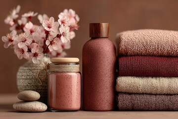 Natural Spa Still Life with Body Care Products and Towels