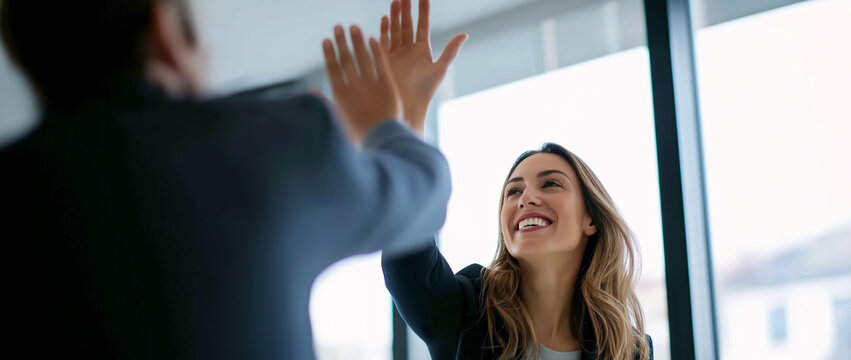 Businesswoman giving a high five to a colleague in meeting