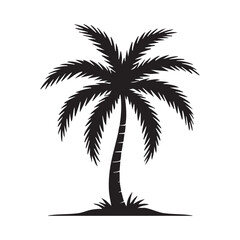Isolated Black Silhouette Of A Palm Tree With Leaves On A Small Island Illustration