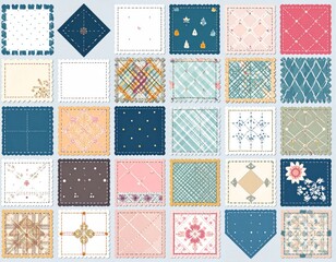Collection of Varied Geometric Patterns in Blue Pink and Beige Shades