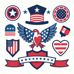 Patriotic American Eagle Shields Hearts Set