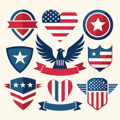 Patriotic American Eagle Shields Hearts Set