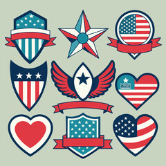 Obraz premium Patriotic American Eagle Shields Hearts Set