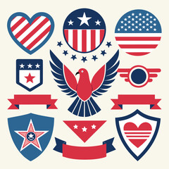 Patriotic American Eagle Shields Hearts Set