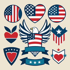 Patriotic American Eagle Shields Hearts Set