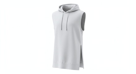 White Sleeveless Hoodie with Side Slit for Casual Sportswear