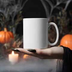 A witch's brew white ceramic mug for spooky season product mockups