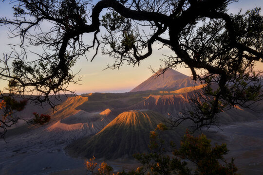 Aerial view of Mt Bromo, Bromo Tengger Semeru National Park, East Java, Indonesia