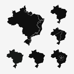 Brazil Map States Regions Vector Set