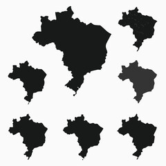 Brazil Map States Regions Vector Set