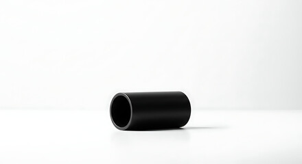 A black cylindrical pipe segment isolated on a clean white background, showcasing its simple, uniform, and industrial design.
