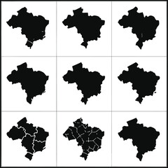 Brazil Map States Regions Vector Set