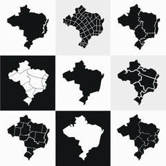 Brazil Map States Regions Vector Set