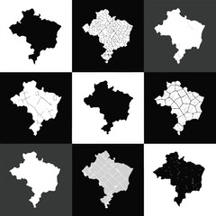 Brazil Map States Regions Vector Set