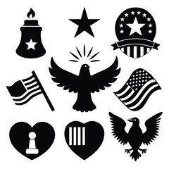 Patriotic, Memorial & Symbolic Icons Silhouettes Set