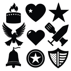 Patriotic, Memorial & Symbolic Icons Silhouettes Set