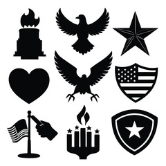 Patriotic, Memorial & Symbolic Icons Silhouettes Set