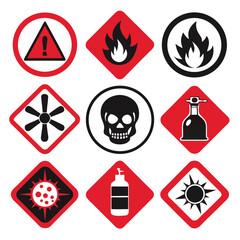 Hazardous Warning Signs and Symbols Set