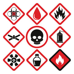 Hazardous Warning Signs and Symbols Set