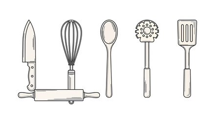 Kitchen Utensils and Tools for Culinary Mastery, Home Kitchen, Digital Illustration, Creative Environment