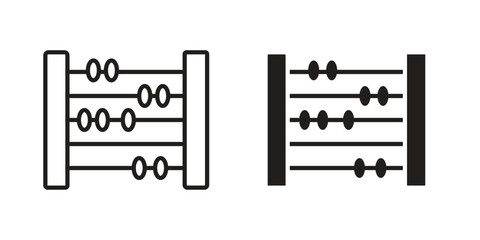 Abacus icon symbol set in black. line and flat icons