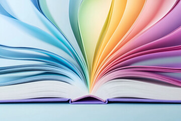 Colorful open book with vibrant pages spreading outward.