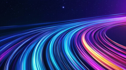 Vibrant light trails create a cosmic abstract background.