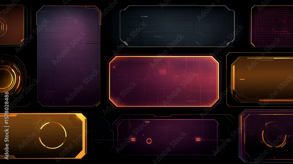 Wall mural futuristic ui panel background with glowing interface blocks