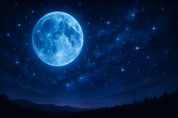 Blue moon surrounded by stars