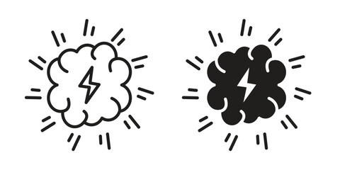 Brainstorm icon symbol set in black. line and flat icons
