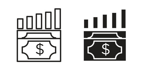 capital gain icon symbol set in black. line and flat icons