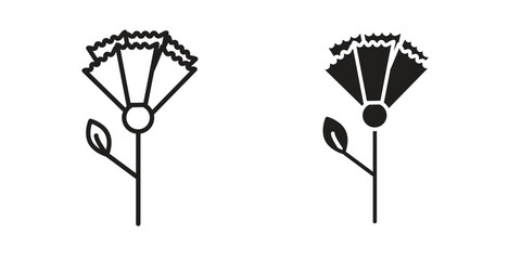Carnation icon symbol set in black. line and flat icons