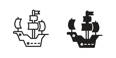 Caravel icon symbol set in black. line and flat icons