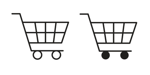Cart icon symbol set in black. line and flat icons