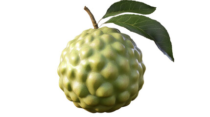 Obraz premium A unique custard apple signaling the arrival of tropical summer days with fresh leaves and on transparent background