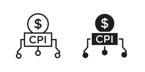 Consumer prices index icon symbol set in black. line and flat icons