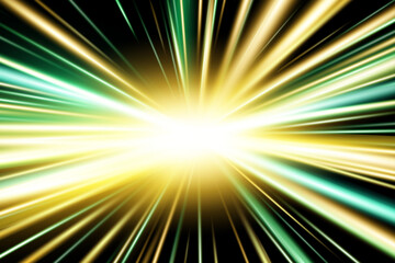Blurred Green and yellow Light Streak and Speed Motion Effect on Dark Background