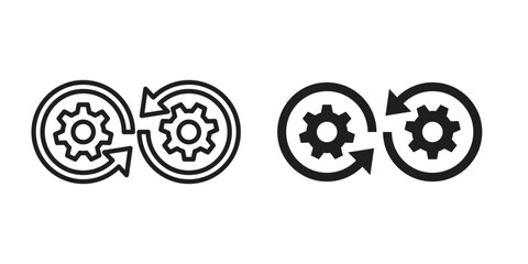 Devops icon symbol set in black. line and flat icons