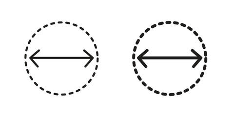 Diameter icon symbol set in black. line and flat icons