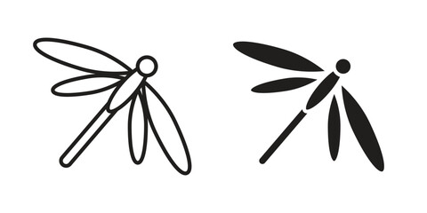 Dragon fly icon symbol set in black. line and flat icons