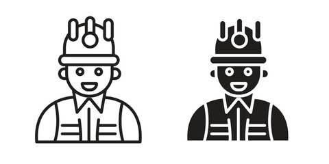 Engineer icon symbol set in black. line and flat icons