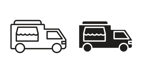 Food truck icon symbol set in black. line and flat icons