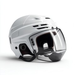 Fototapeta premium Professional White Ice Hockey Helmet with Clear Visor Shield on White Background for Sports Equipment Advertising