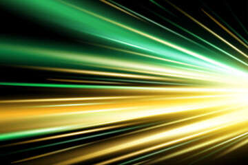 Blurred Green and yellow Light Streak and Speed Motion Effect on Dark Background