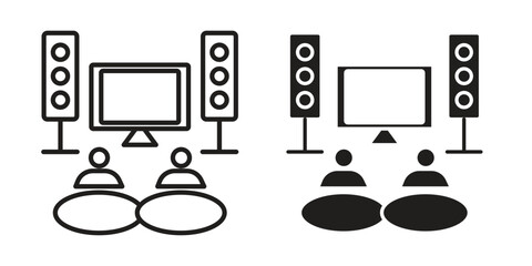Home cinema icon symbol set in black. line and flat icons